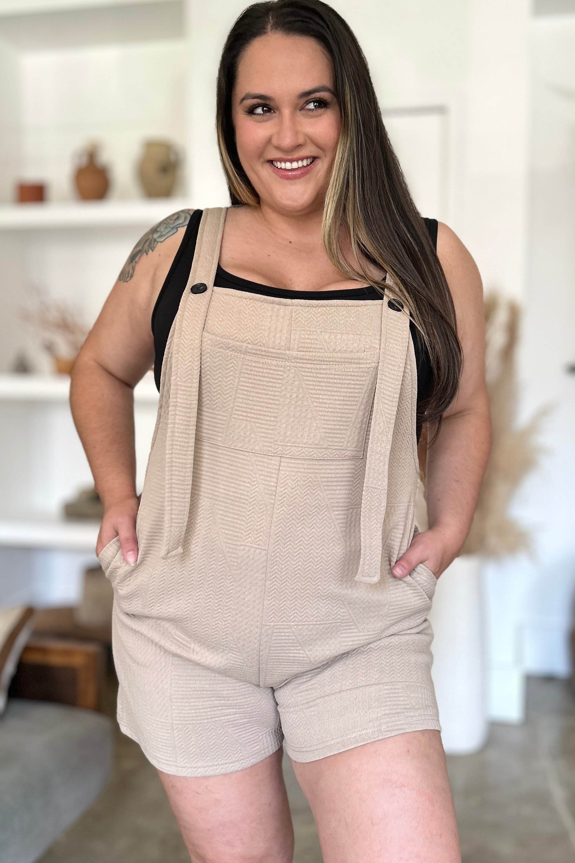 Double Take Full Size Texture Sleeveless Romper for Women