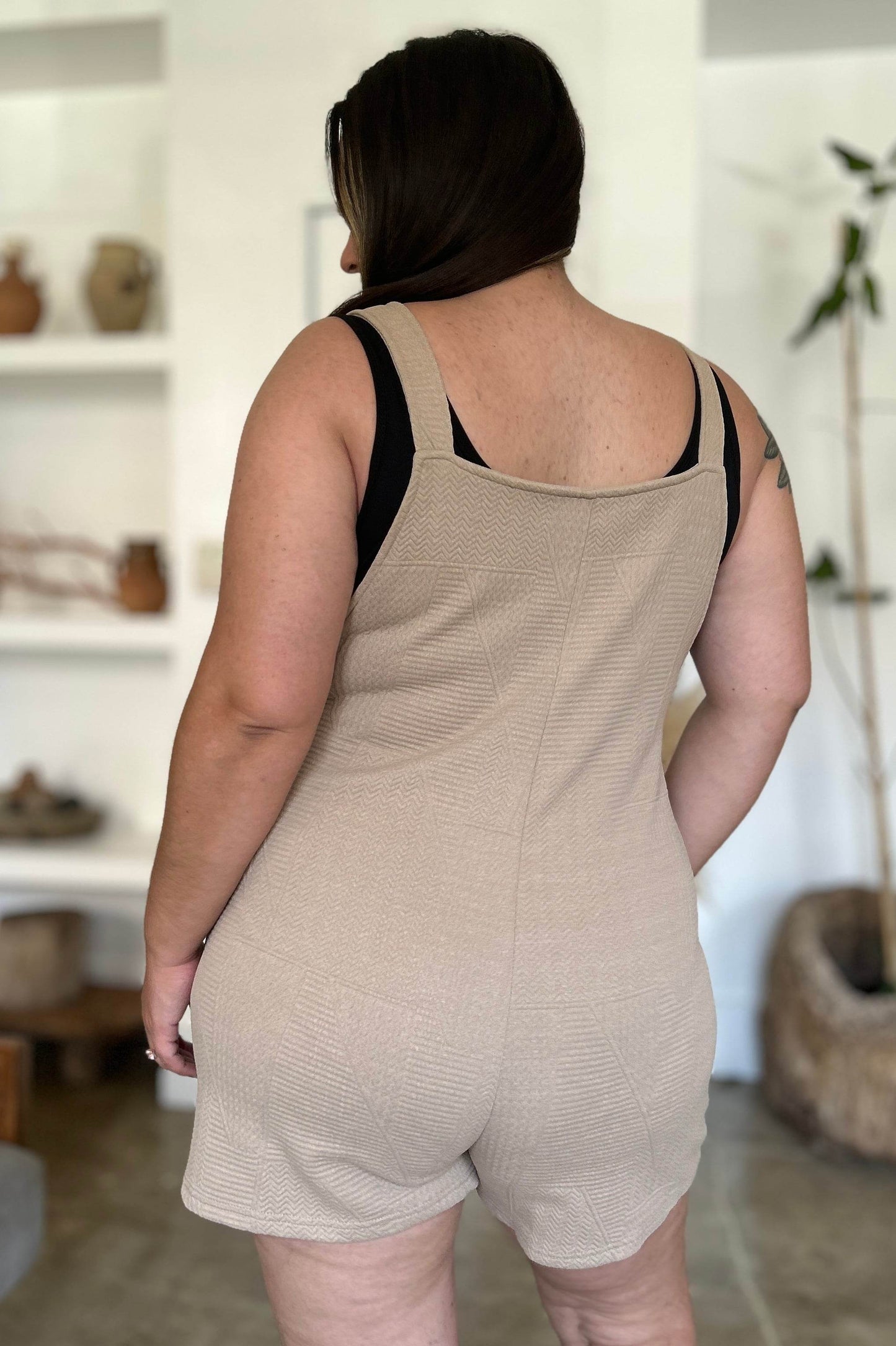 Double Take Full Size Texture Sleeveless Romper for Women