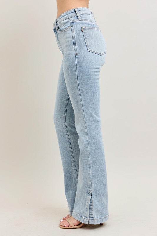 Judy Blue Full Size Tummy Control Vintage Wash Side Slit Slim Boot Jeans Plus Size - Mayzelyn Shop 