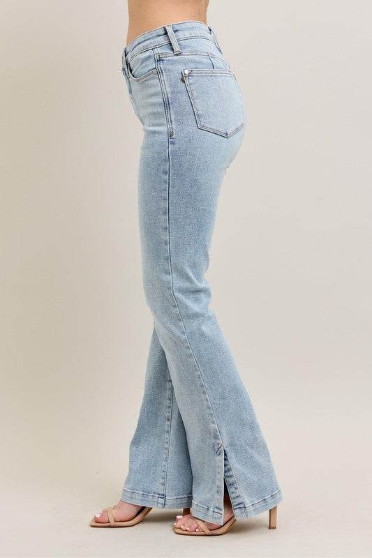 Judy Blue Full Size Tummy Control Vintage Wash Side Slit Slim Boot Jeans Plus Size - Mayzelyn Shop 