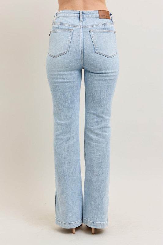 Judy Blue Full Size Tummy Control Vintage Wash Side Slit Slim Boot Jeans Plus Size - Mayzelyn Shop 