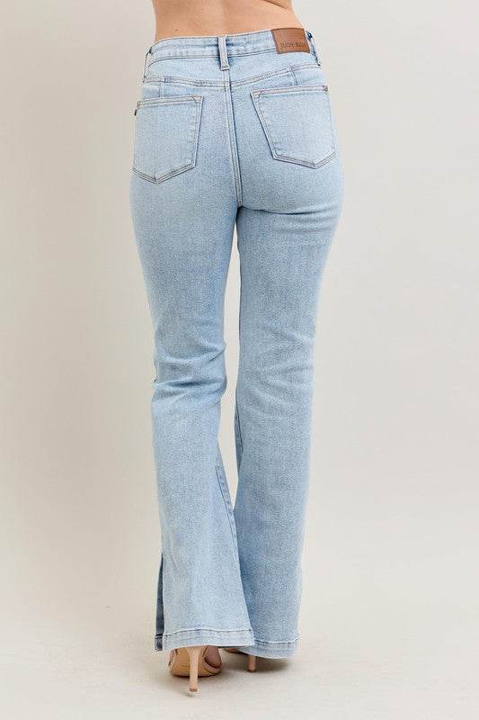 Judy Blue Full Size Tummy Control Vintage Wash Side Slit Slim Boot Jeans Plus Size - Mayzelyn Shop 