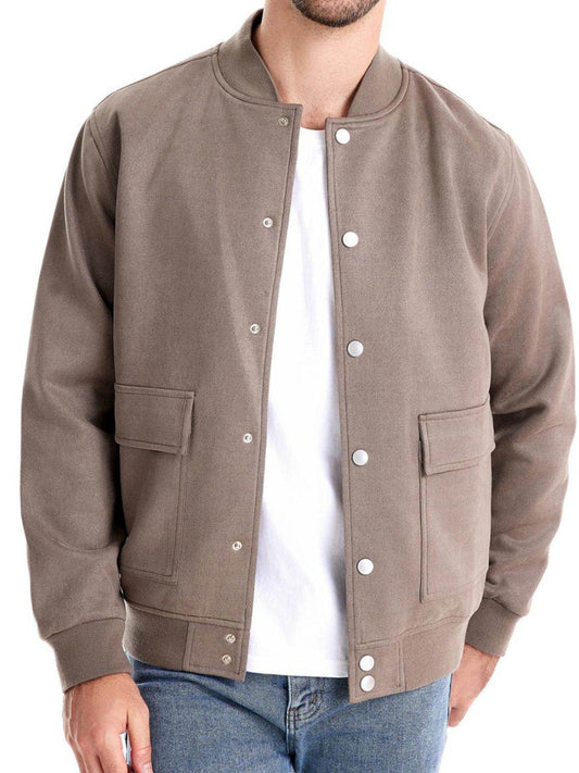 Men's Baseball Collar Snap Down Jacket for Casual Wear