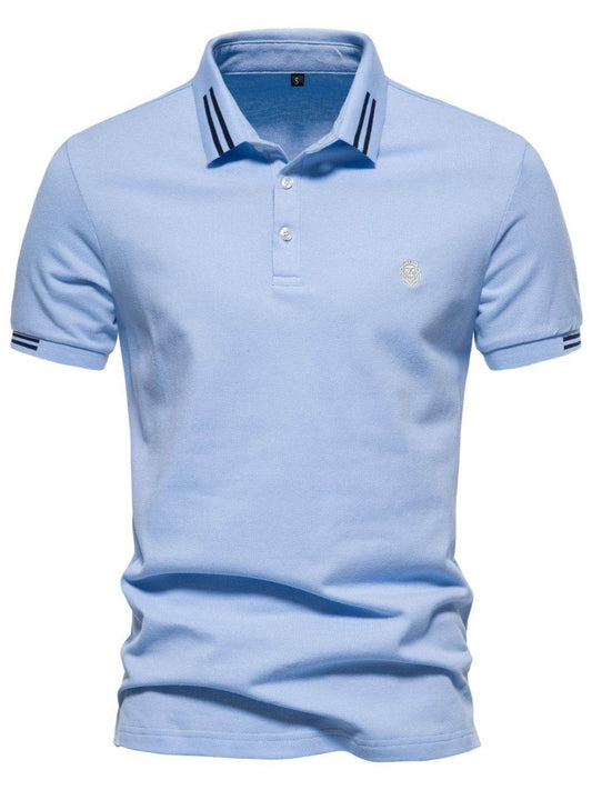 Men's Embroidered Striped Short Sleeve Polo Shirt 100% Cotton