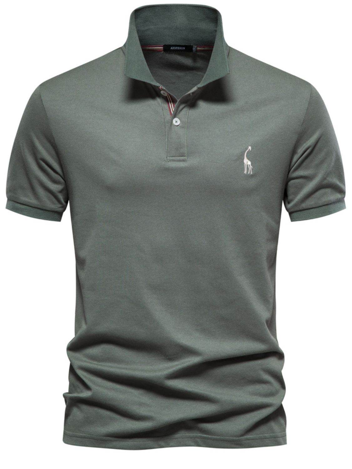 Men's Giraffe Embroidered Short Sleeve Polo Shirt Casual