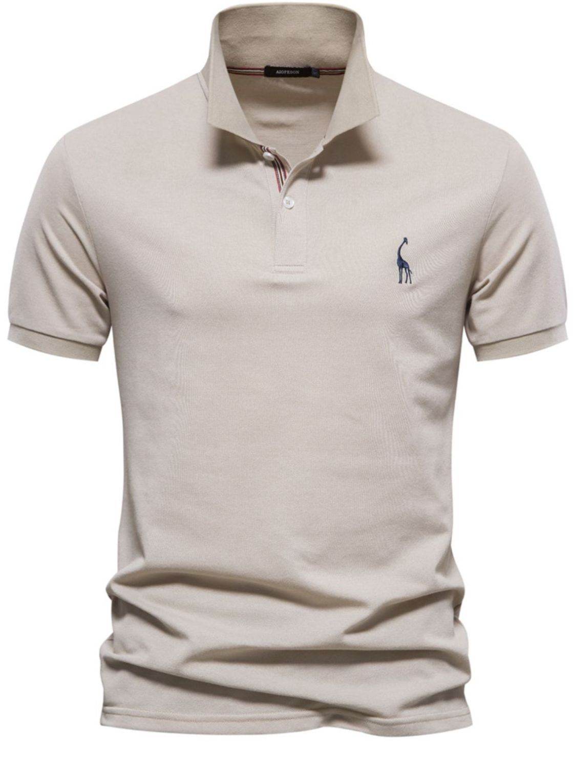 Men's Giraffe Embroidered Short Sleeve Polo Shirt Casual