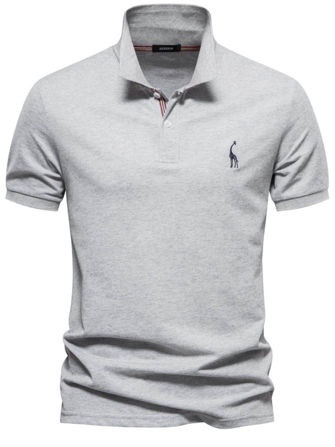 Men's Giraffe Embroidered Short Sleeve Polo Shirt Casual