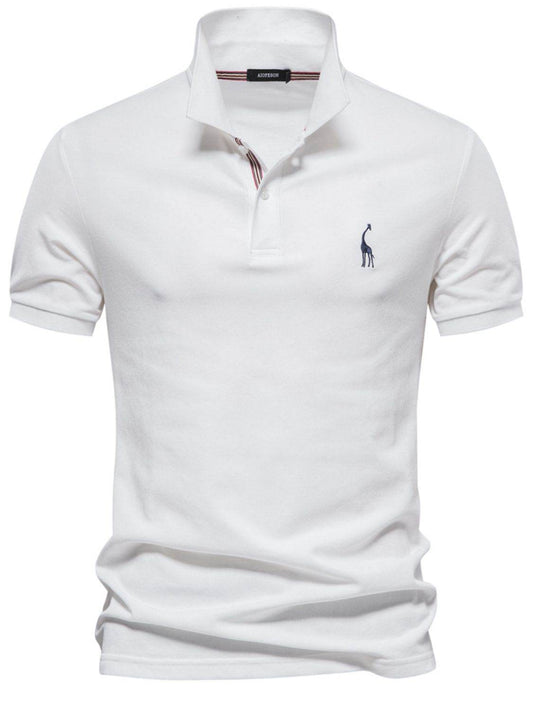 Men's Giraffe Embroidered Short Sleeve Polo Shirt Casual