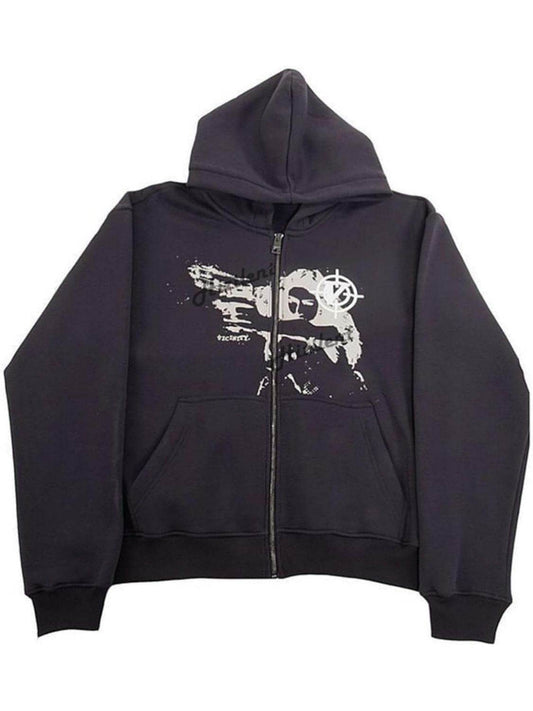Men's Graphic Zip Up Long Sleeve Hoodie