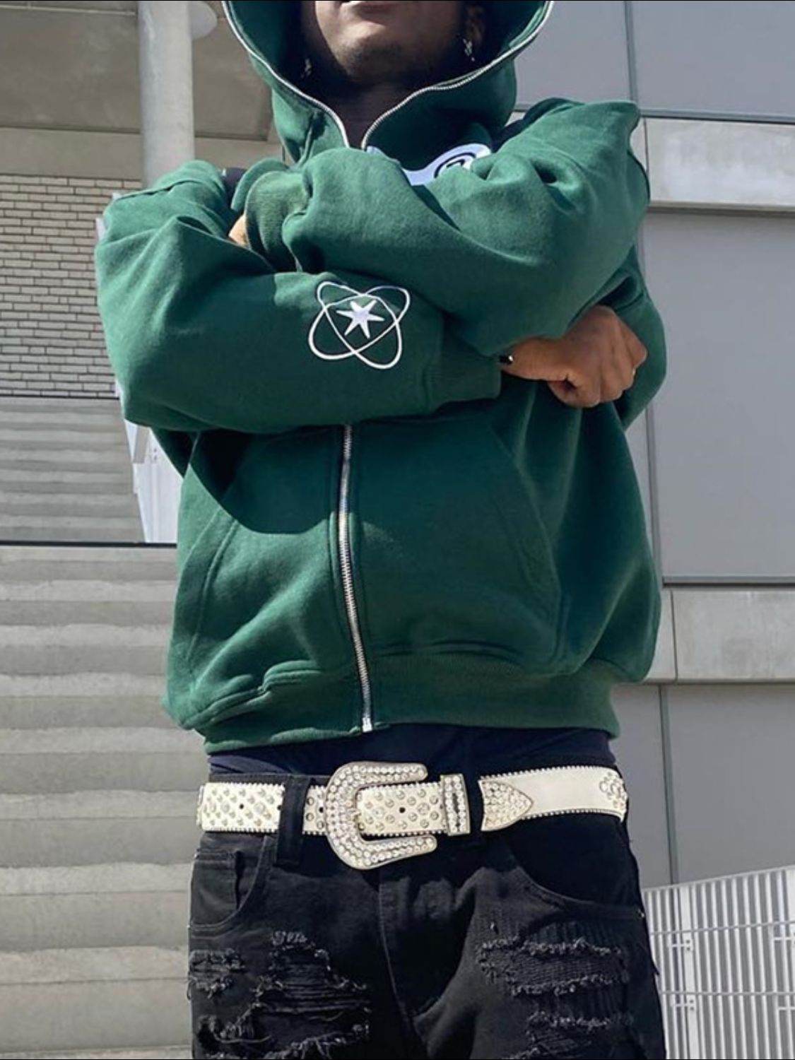 Men's Letter Graphic Zip Up Long Sleeve Hoodie