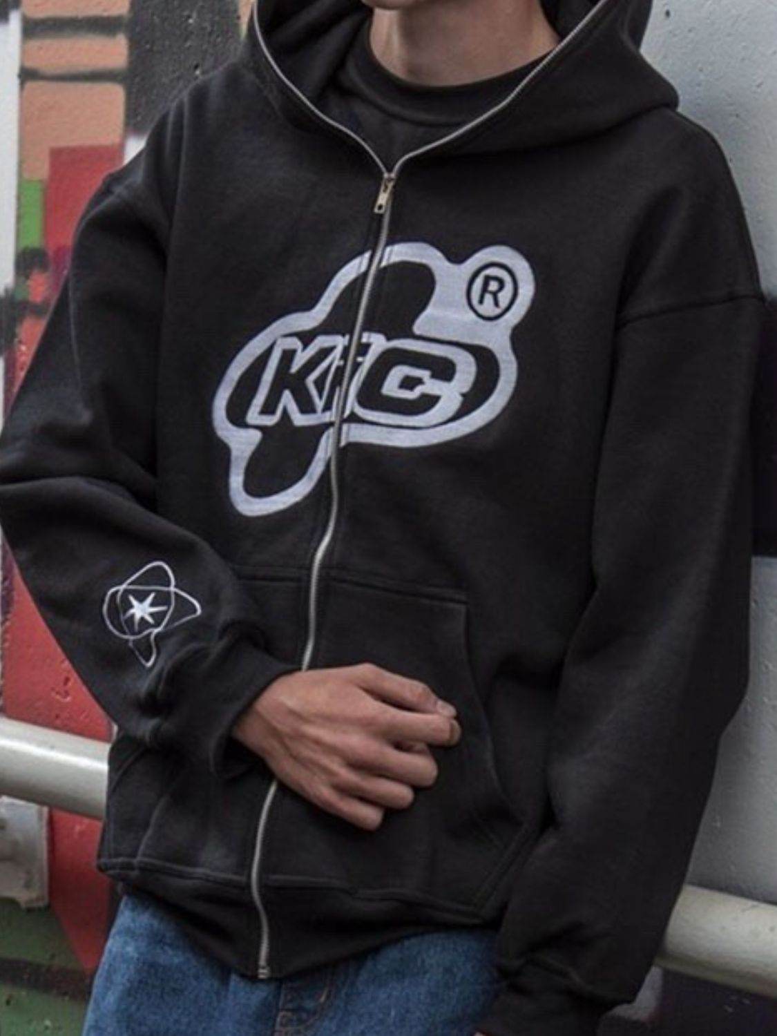 Men's Letter Graphic Zip Up Long Sleeve Hoodie