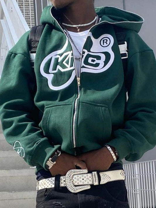 Men's Letter Graphic Zip Up Long Sleeve Hoodie