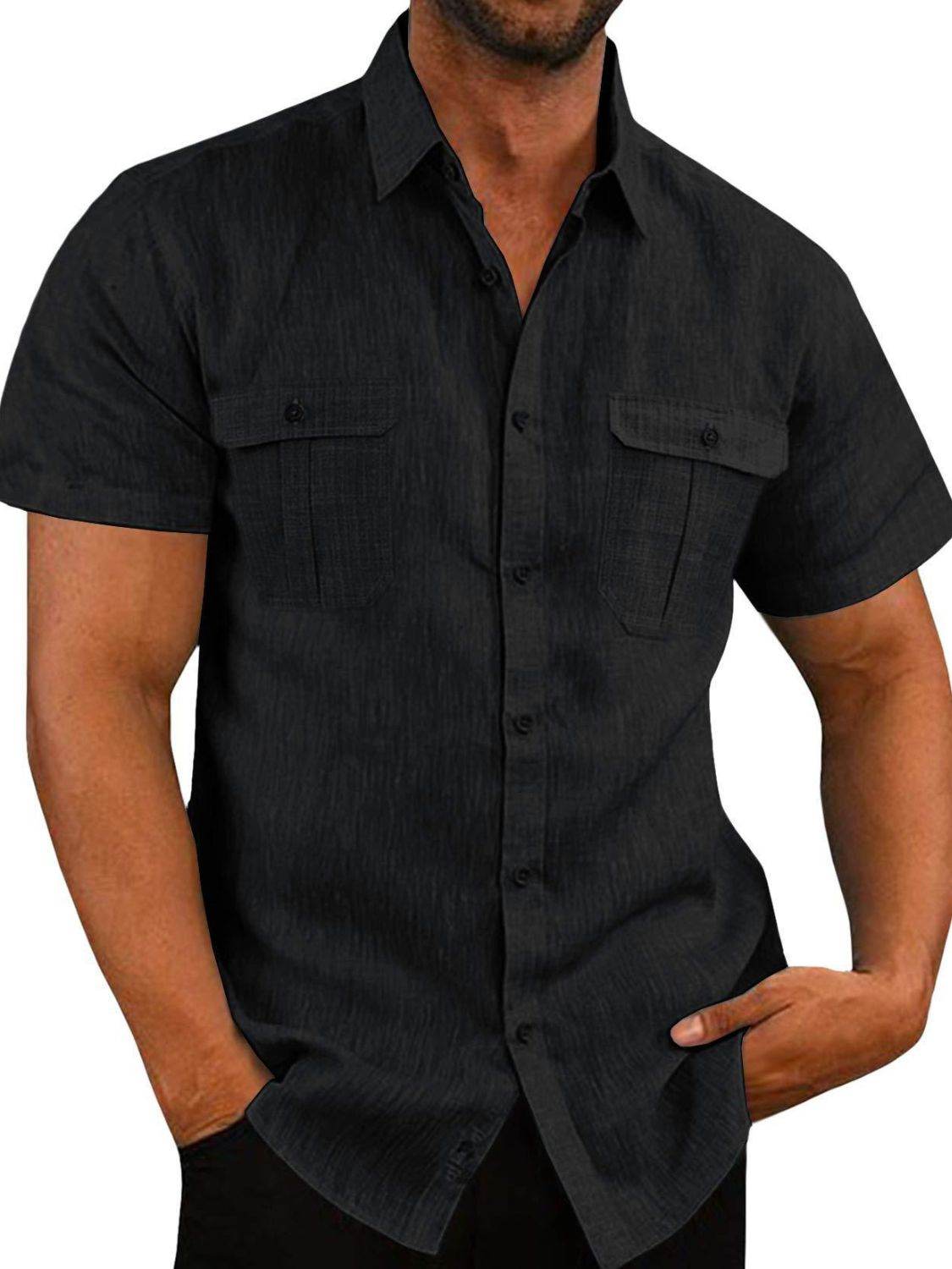 Men's Plus Size Collared Neck Short Sleeve Shirt in Flax