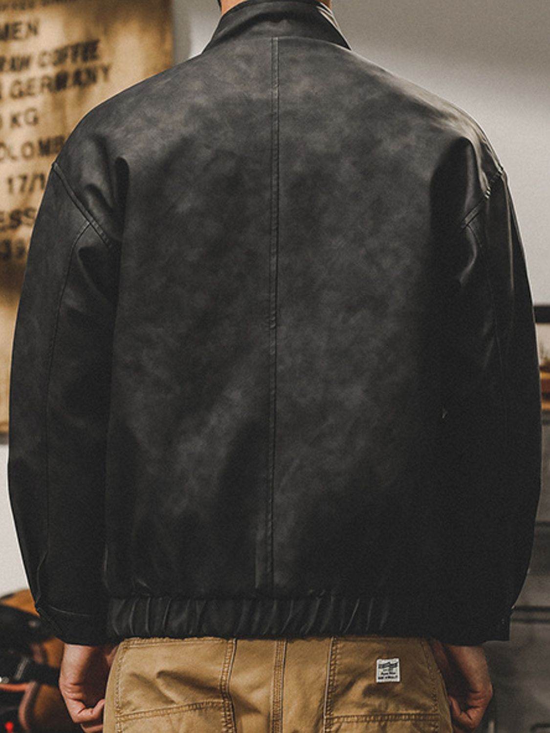 Men's Plus Size Zip Up Stand Collar Biker Jacket for Comfort