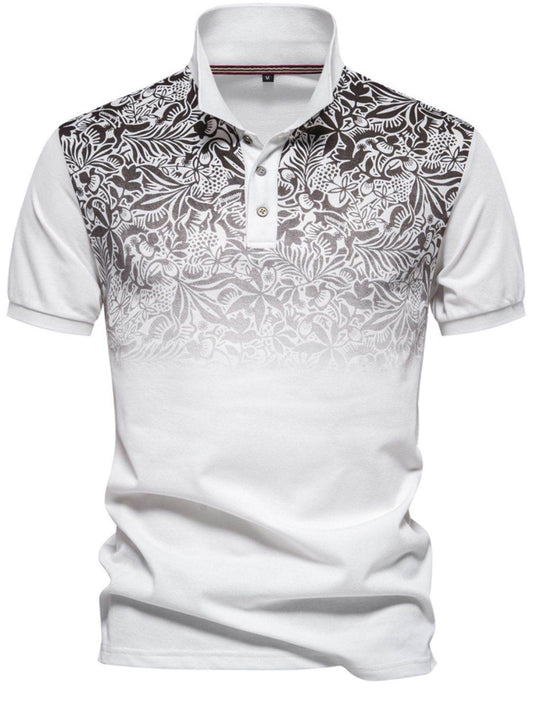 Men's Printed Collared Neck Short Sleeve Polo Shirt