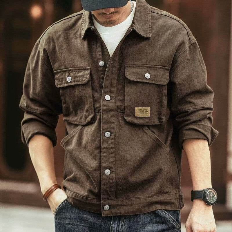 Men's Washed Collared Neck Cargo Jacket for Everyday Wear