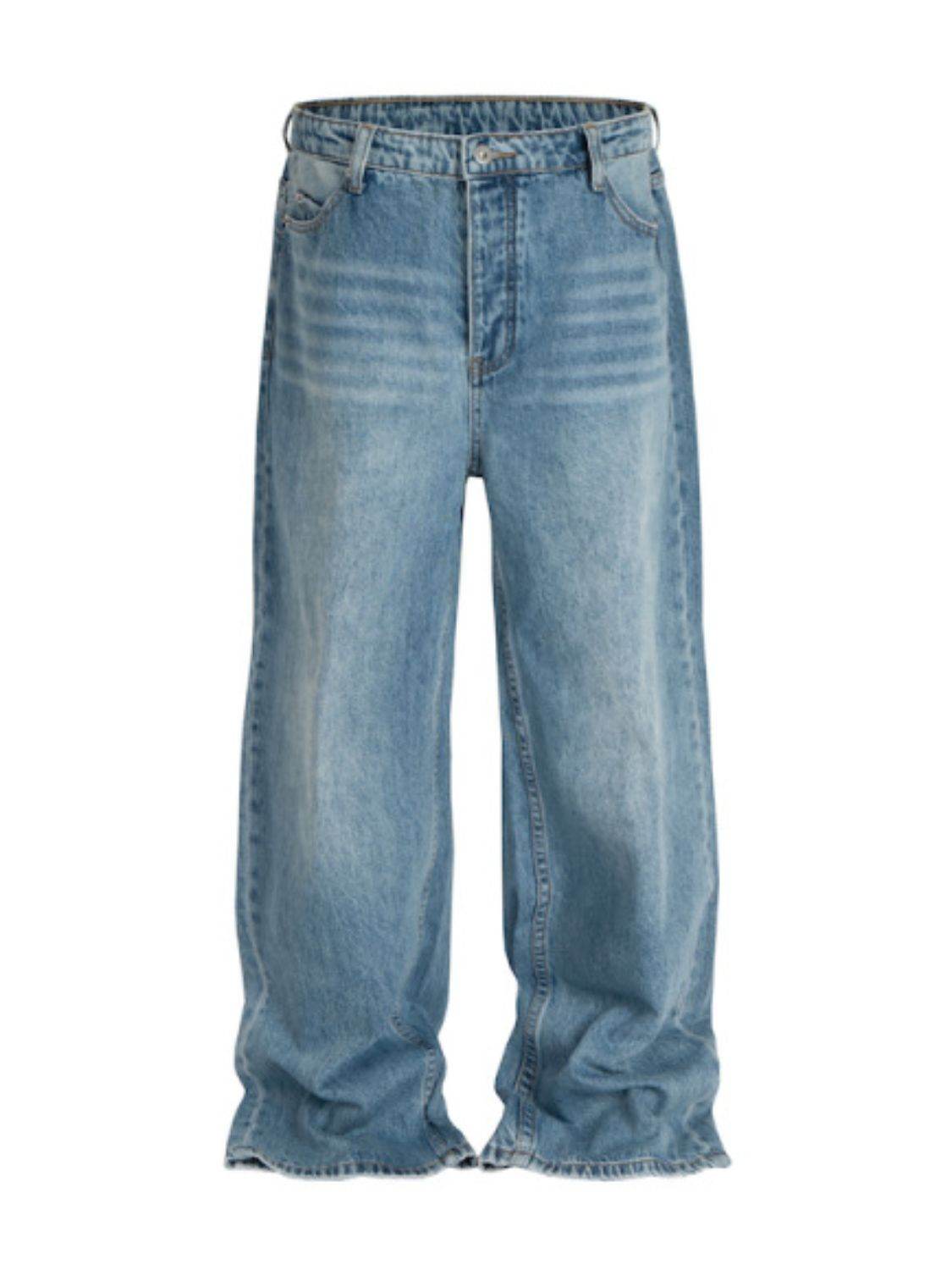 Men's Wide Straight Jeans with Pockets for Comfort Fit