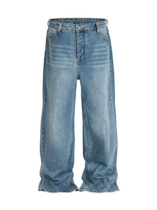 Men's Wide Straight Jeans with Pockets for Comfort Fit