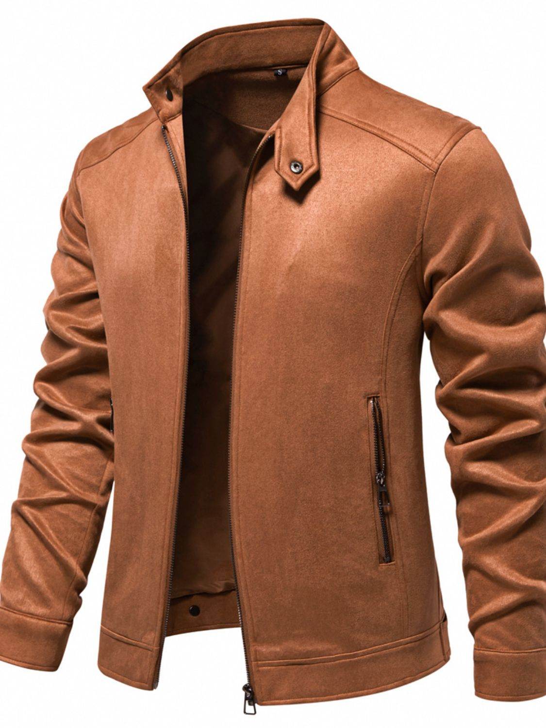 Men's Zip Up Long Sleeve Biker Jacket for Classic Style