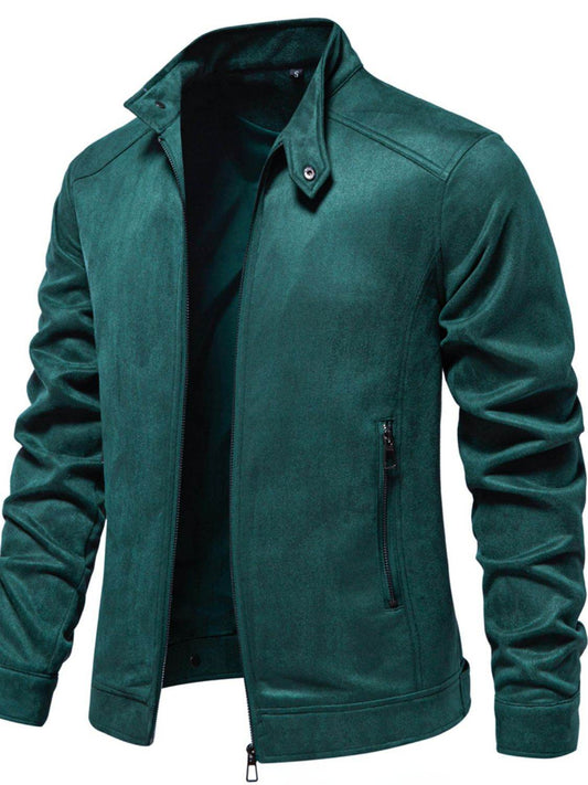Men's Zip Up Long Sleeve Biker Jacket for Classic Style