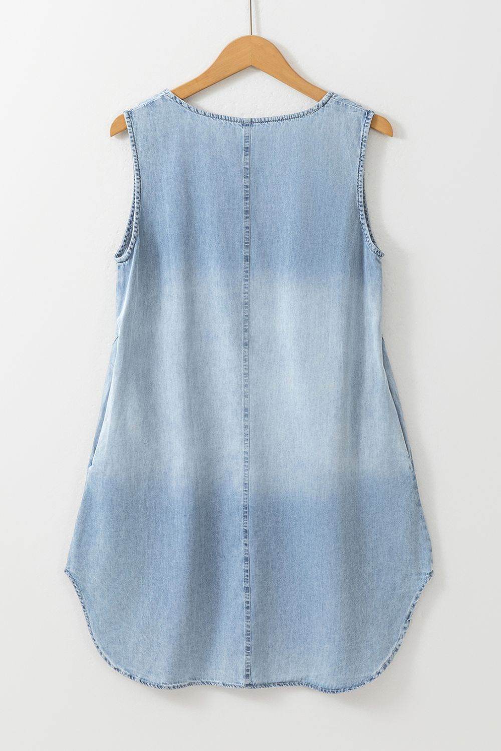 Wash Notched Sleeveless Mini Denim Dress