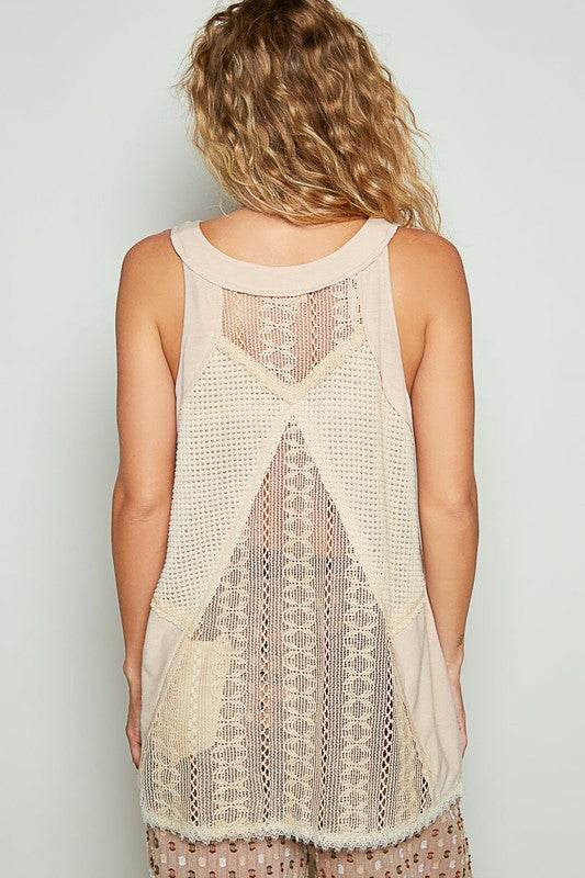 POL Lace Up Crochet Lace Tank - Mayzelyn Shop