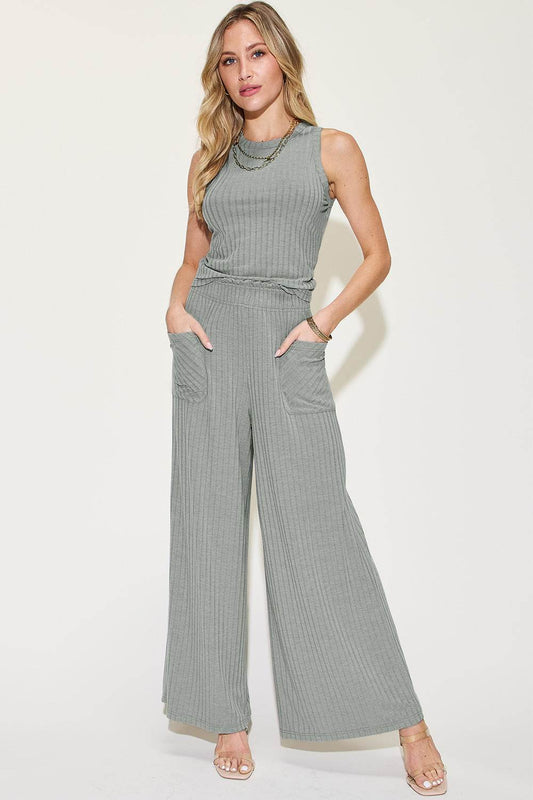 Basic Bae Full Size Ribbed Tank and Wide Leg Pants Set - Mayzelyn Shop