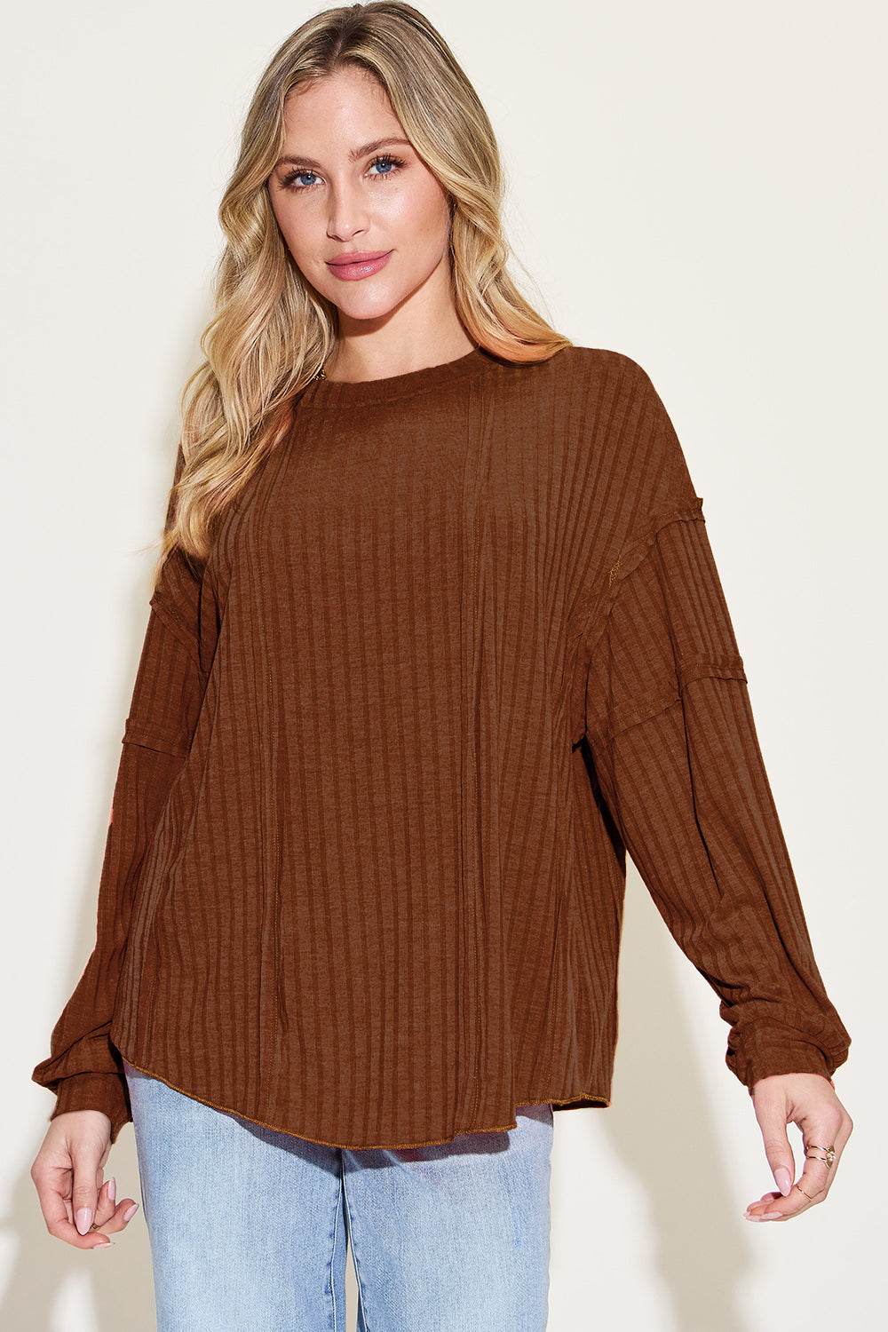 Basic Bae Full Size Ribbed Round Neck Long Sleeve T-Shirt - Mayzelyn Shop