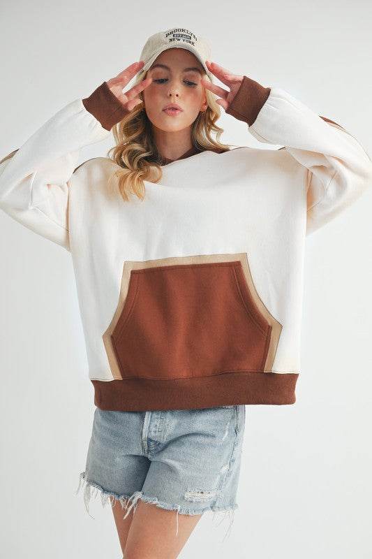 Aemi + Co Color Block Kangaroo Pocketed Hoodie - Mayzelyn Shop