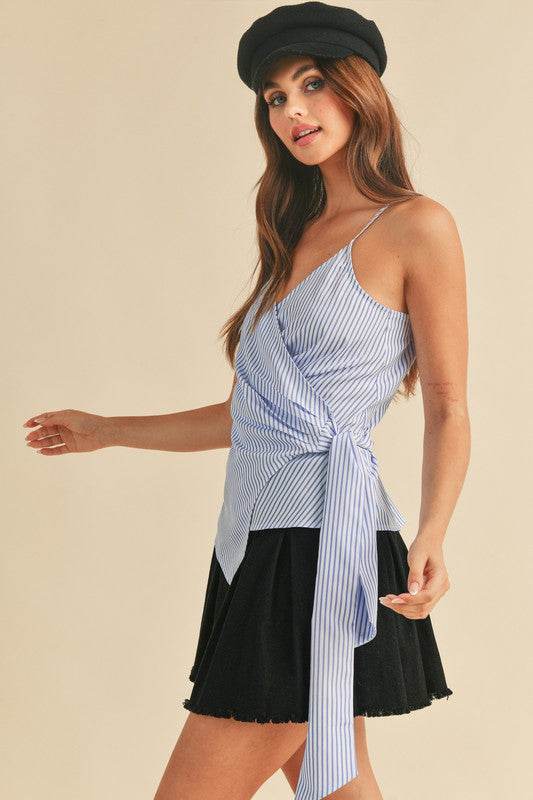 Aemi + Co Side Knotted Surplice Striped Cami - Mayzelyn Shop