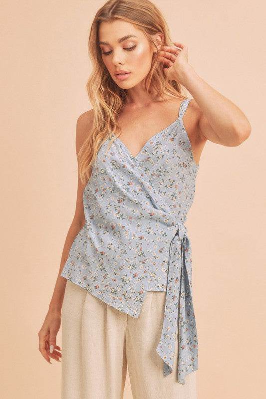 Aemi + Co Ditsy Floral Surplice Adjustable Straps Cami - Mayzelyn Shop