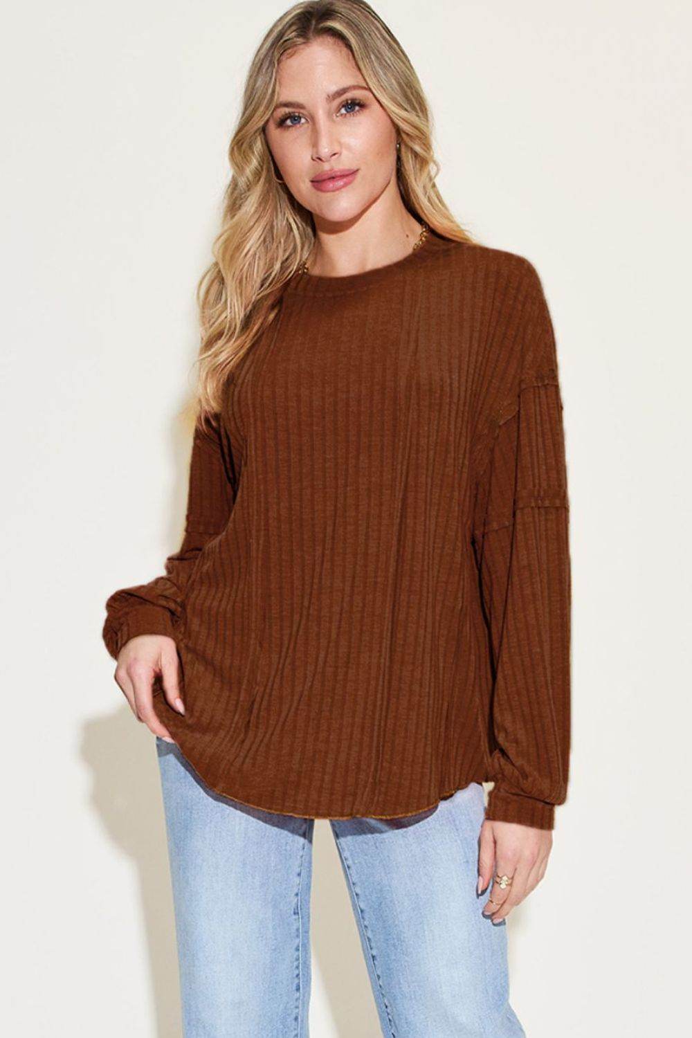 Basic Bae Full Size Ribbed Round Neck Long Sleeve T-Shirt - Mayzelyn Shop