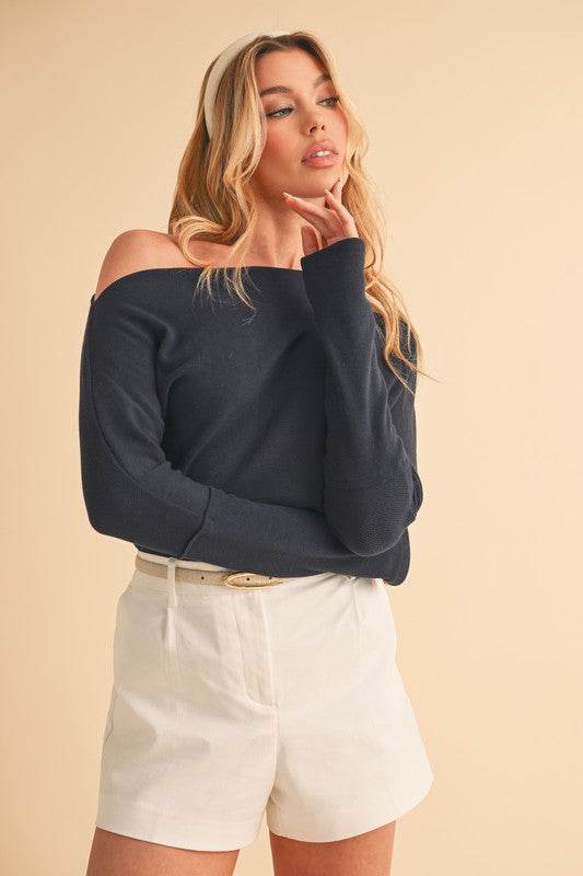 Aemi + Co One Shoulder Long Sleeve Knit Top - Mayzelyn Shop