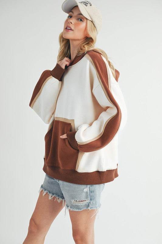 Aemi + Co Color Block Kangaroo Pocketed Hoodie - Mayzelyn Shop