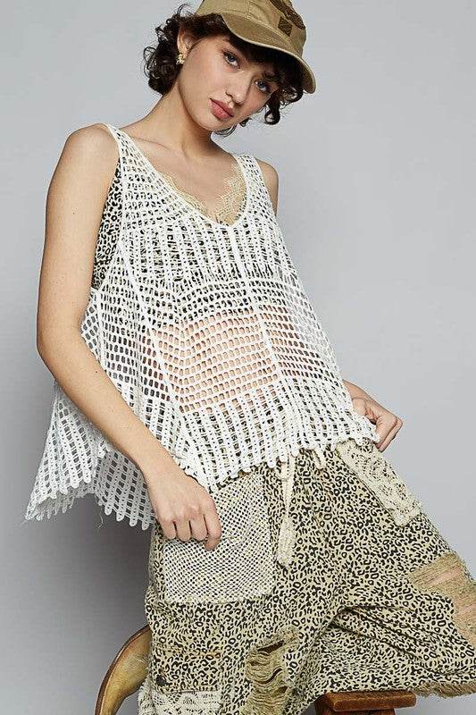 POL V-Neck Sleeveless Woven Crochet Knit Cover Up - Mayzelyn Shop