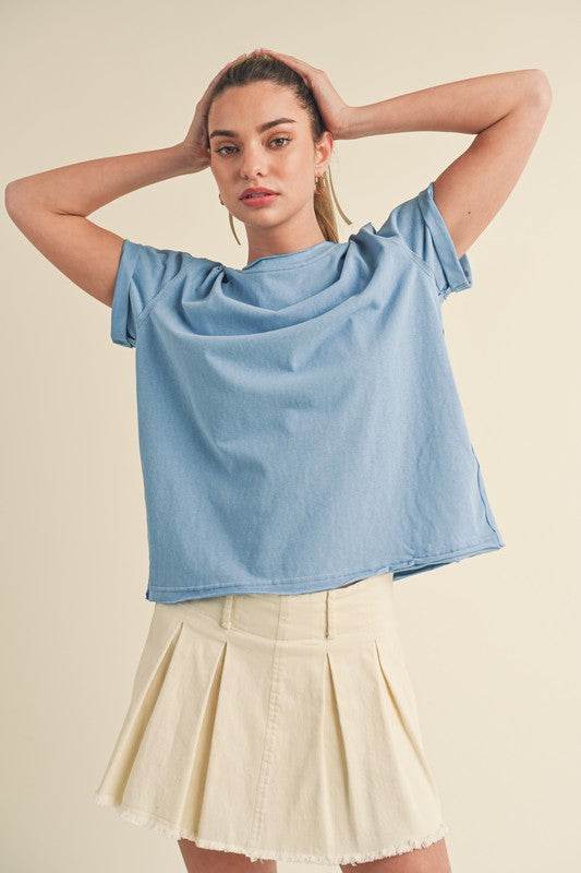 Aemi + Co Exposed Seam Round Neck Short Sleeve T-Shirt - Mayzelyn Shop