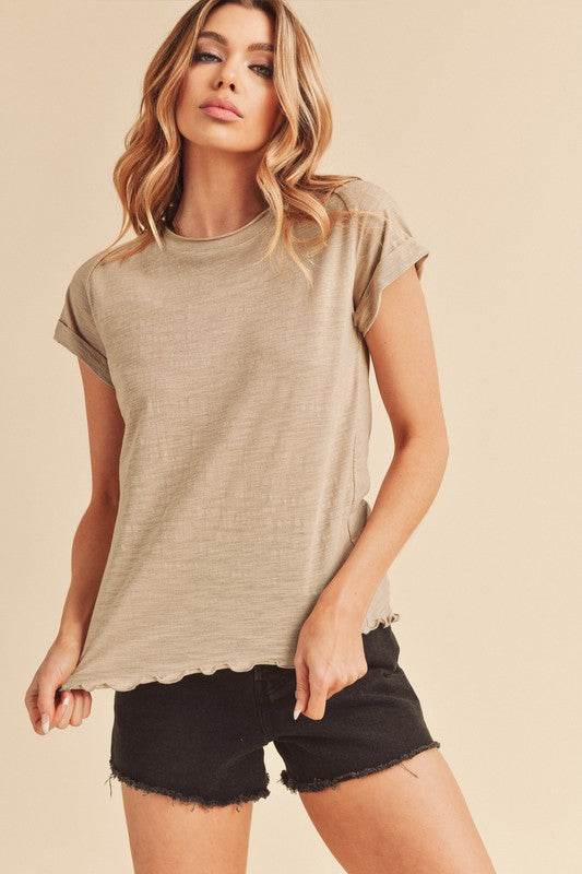 Aemi + Co Lettuce Edge Round Neck Short Sleeve T-Shirt - Mayzelyn Shop