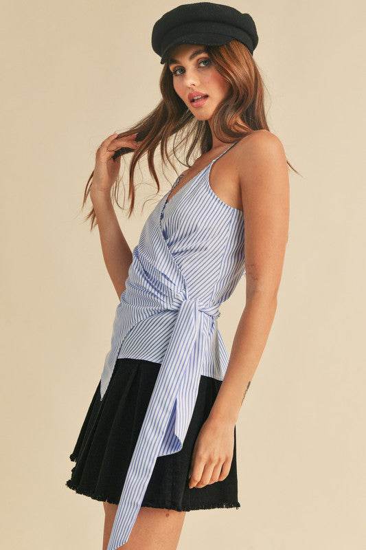 Aemi + Co Side Knotted Surplice Striped Cami - Mayzelyn Shop