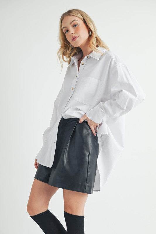 Aemi + Co High-Low Collared Neck Drop Shoulder Shirt - Mayzelyn Shop