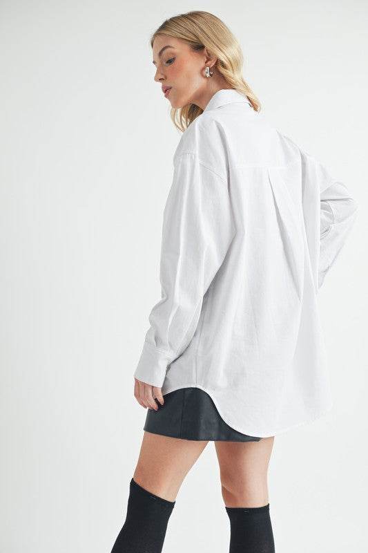 Aemi + Co High-Low Collared Neck Drop Shoulder Shirt - Mayzelyn Shop