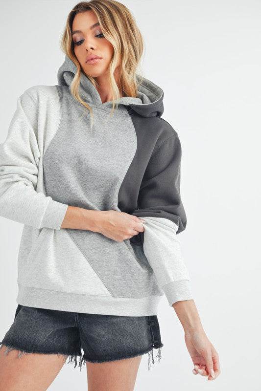 Aemi + Co Color Block Hoodie with Kangaroo Pocket - Mayzelyn Shop