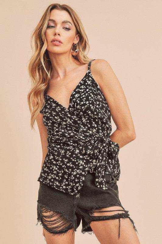 Aemi + Co Ditsy Floral Surplice Adjustable Straps Cami - Mayzelyn Shop