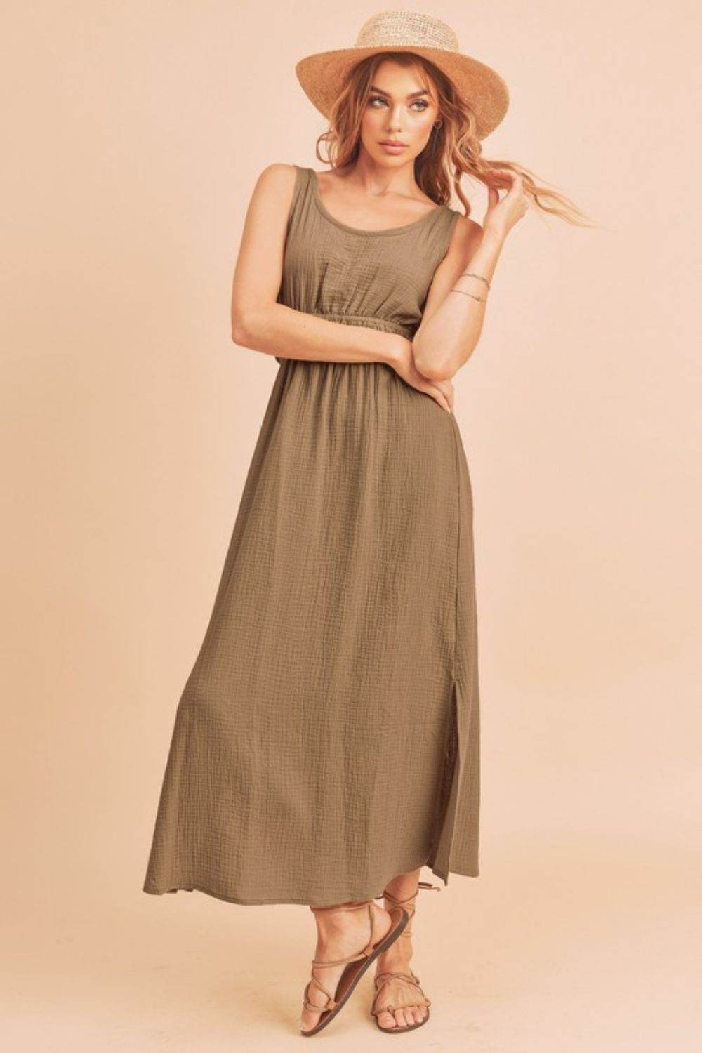 Aemi + Co Side Slit Round Neck Sleeveless Tank Dress - Mayzelyn Shop